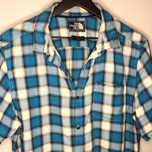 The North Face men’s checkered plaid button down short sleeve cotton shirt Large